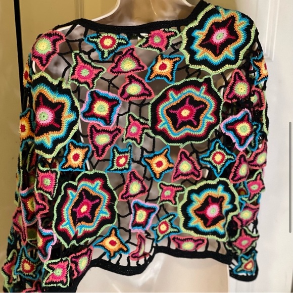 NORM THOMPSON VINTAGE CROCHET RAINBOW GRANDMA SWEATER - Picture 3 of 6